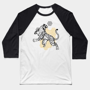 Retro Black & Gold Tiger on the Attack // Vintage Geometric Shapes Background Baseball T-Shirt
